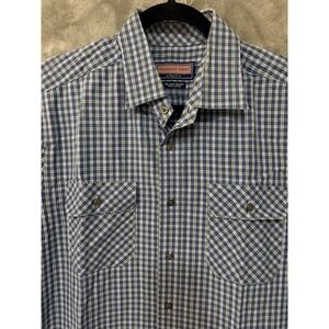 Vineyard Vines Island Shirt Plaid Button Blue Large 100% Cotton Long Sleeve